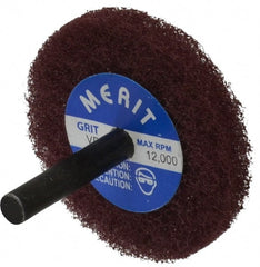 Merit Abrasives - 2" Diam, Medium Mounted Scrubber Buffing Wheel - 1 Ply, Very Fine Grade, 1/4" Shank Diam, 12,000 RPM - Exact Tooling