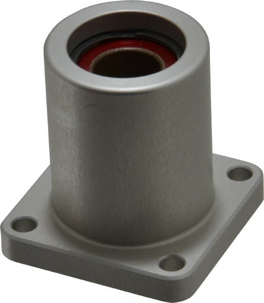 Pacific Bearing - 1/2" ID, 1.687" OAL x 1.63" OAH 4-Bolt Flange Mounted Bearing - 975 Lb Static Cap, 1-1/4" Btw Mnt Hole Ctrs, Aluminum - Exact Tooling
