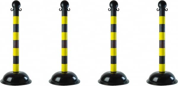 PRO-SAFE - 41" High, 2" Pole Diam, Warning Post - 16" Base Diam, Black & Yellow Plastic Post - Exact Tooling