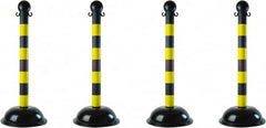 PRO-SAFE - 41" High, 2" Pole Diam, Warning Post - 16" Base Diam, Black & Yellow Plastic Post - Exact Tooling