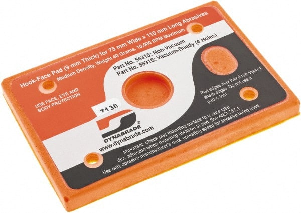 Dynabrade - 4-1/4 x 3" Rectangular Hook Face Backing Pad - Dynabug II Compatible, Screw Attachment, Nonvacuum Pad, 3/8" Thick, Medium Density, Short Nap - Exact Tooling