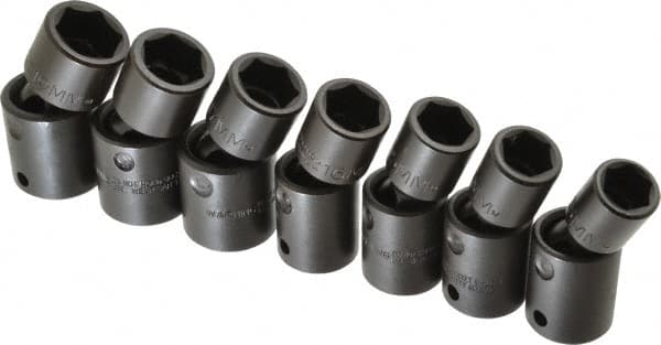 Proto - 7 Piece 1/2" Drive Standard Impact Socket Set - 6 Points, 13 to 19mm, Metric Measurement Standard - Exact Tooling
