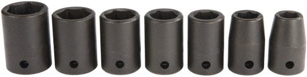 Proto - 7 Piece 1/2" Drive Black Finish Impact Socket Set - 6 Points, 7/16" to 13/16" Range, Inch Measurement Standard - Exact Tooling