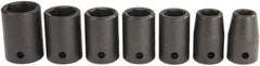 Proto - 7 Piece 1/2" Drive Black Finish Impact Socket Set - 6 Points, 7/16" to 13/16" Range, Inch Measurement Standard - Exact Tooling