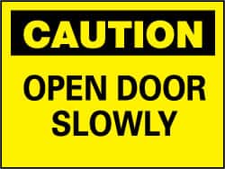 NMC - Caution - Open Door Slowly, Plastic Fire and Exit Sign - 10" Wide x 7" High - Exact Tooling