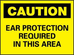 NMC - "Caution - Ear Protection Required in This Area", 10" Long x 14" Wide, Rigid Plastic Safety Sign - Rectangle, 0.05" Thick, Use for Accident Prevention - Exact Tooling