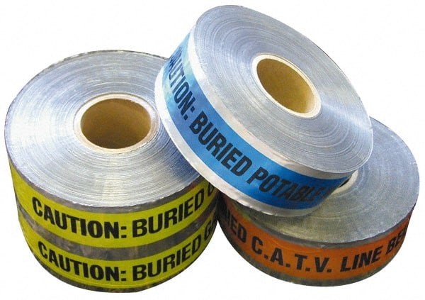 NMC - Caution: Buried Fiber Optic Line Below, Detectable Underground Tape - 1,000 Ft. Long x 3 Inch Wide Roll, Polyethylene on Aluminum, 5 mil Thick, Orange - Exact Tooling