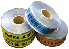 NMC - Caution: Buried Storm Drain Line Below, Detectable Underground Tape - 1,000 Ft. Long x 6 Inch Wide Roll, Polyethylene on Aluminum, 5 mil Thick, Green - Exact Tooling