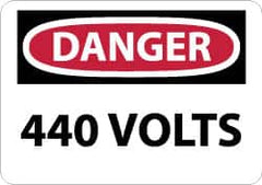 NMC - Accident Prevention Label, Header: DANGER - Legend: Danger - 440 Volts, English, Red, Black & White, 5" Long x 3" High, Sign Muscle Finish - Exact Tooling