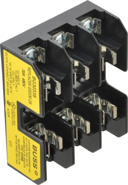 Cooper Bussmann - 3 Pole, 10 to 14 AWG, 480 VAC/VDC, 30 Amp, DIN Rail Mount Fuse Block - 3 Inch Long x 2.38 Inch Wide x 1.22 Inch High Block - Exact Tooling