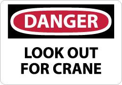 NMC - "Danger - Look Out for Crane", 10" Long x 14" Wide, Pressure-Sensitive Vinyl Safety Sign - Rectangle, 0.004" Thick, Use for Accident Prevention - Exact Tooling