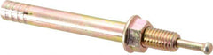 Wej-It - 1/2" Diam, 1/2" Drill, 4-3/4" OAL, 3" Min Embedment Hammer Drive Concrete Anchor - Grade 5 Iron (Pin)/Steel (Body), Zinc Yellow Dichromate Finish, Hex Nut Head, Hex Drive - Exact Tooling