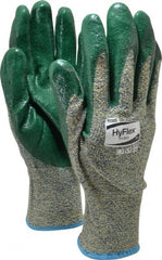 Ansell - Size 2XL (11), ANSI Cut Lvl 4, Abrasion Lvl 3, Nitrile Coated Cut Resistant Gloves - 12" Long, Palm & Fingers Coated, Kevlar Lining, Knit Wrist, Green, Paired - Exact Tooling