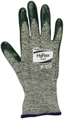 Ansell - Size XS (6), ANSI Cut Lvl 4, Abrasion Lvl 3, Nitrile Coated Cut Resistant Gloves - 12" Long, Palm & Fingers Coated, Kevlar Lining, Knit Wrist, Green, Paired - Exact Tooling