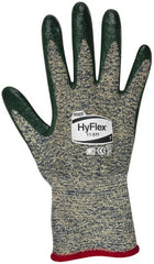 Ansell - Size S (7), ANSI Cut Lvl 4, Abrasion Lvl 3, Nitrile Coated Cut Resistant Gloves - 12" Long, Palm & Fingers Coated, Kevlar Lining, Knit Wrist, Green, Paired - Exact Tooling