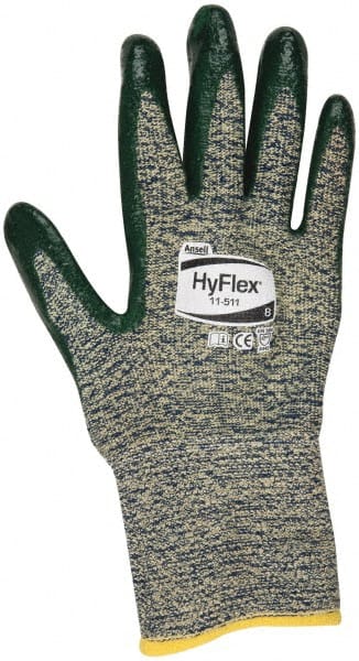 Ansell - Size M (8), ANSI Cut Lvl 4, Abrasion Lvl 3, Nitrile Coated Cut Resistant Gloves - 12" Long, Palm & Fingers Coated, Kevlar Lining, Knit Wrist, Green, Paired - Exact Tooling