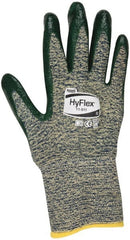 Ansell - Size M (8), ANSI Cut Lvl 4, Abrasion Lvl 3, Nitrile Coated Cut Resistant Gloves - 12" Long, Palm & Fingers Coated, Kevlar Lining, Knit Wrist, Green, Paired - Exact Tooling