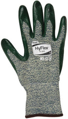 Ansell - Size L (9), ANSI Cut Lvl 4, Abrasion Lvl 3, Nitrile Coated Cut Resistant Gloves - 12" Long, Palm & Fingers Coated, Kevlar Lining, Knit Wrist, Green, Paired - Exact Tooling