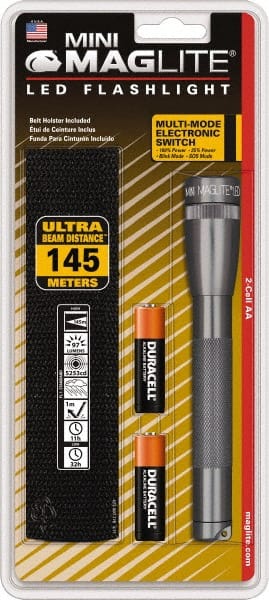 Mag-Lite - White LED Bulb, 97 Lumens, Mini Flashlight - Gray Aluminum Body, 2 AA Alkaline Batteries Included - Exact Tooling