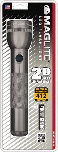 Mag-Lite - White LED Bulb, Industrial Tactical Flashlight - Gray Aluminum Body, Shock Resistant & Water Resistant, 2 D Batteries Not Included - Exact Tooling