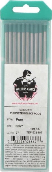 Welding Material - EWP Tungsten Electrode - 5/32" Diam x 7" Long - Exact Tooling