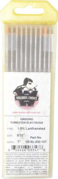 Welding Material - EWLA Tungsten Electrode - 5/32" Diam x 7" Long - Exact Tooling