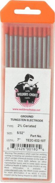 Welding Material - EWCE2 Tungsten Electrode - 5/32" Diam x 7" Long - Exact Tooling