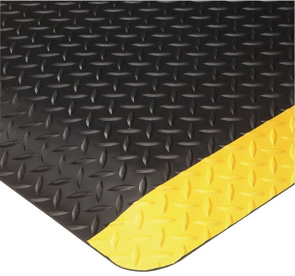 Wearwell - 10' Long x 3' Wide, Dry Environment, Anti-Fatigue Matting - Black with Yellow Borders, Vinyl with Nitrile Blend Base, Beveled on 4 Sides - Exact Tooling