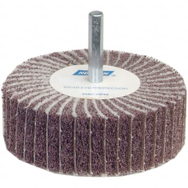 Norton - 2" Diam x 1" Face Width, Medium Ceramic Alumina Nonwoven & Coated Mounted Flap Wheel - 1/4" Shank Mount, 60 Grit, Interleaf, 12,000 Max RPM - Exact Tooling