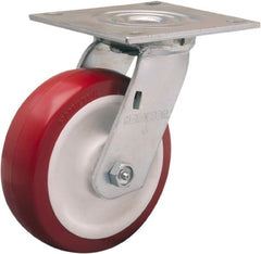 Hamilton - 6" Diam x 2" Wide x 7-1/2" OAH Top Plate Mount Swivel Caster - Polyurethane Mold on Polypropylene, 900 Lb Capacity, Straight Roller Bearing, 5 x 5-1/2" Plate - Exact Tooling