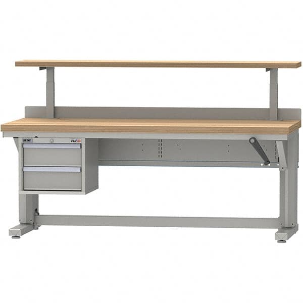 LISTA - 72 Wide x 30" Deep x 58" High, Butcher Block Manual Height Adjustable Workstation - Adjustable Height Legs, Classic Blue - Exact Tooling