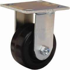 Hamilton - 4" Diam x 2" Wide x 5-5/8" OAH Top Plate Mount Rigid Caster - Phenolic, 800 Lb Capacity, Straight Roller Bearing, 4 x 4-1/2" Plate - Exact Tooling