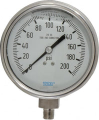 Wika - 4" Dial, 1/4 Thread, 0-200 Scale Range, Pressure Gauge - Lower Connection Mount, Accurate to 1% of Scale - Exact Tooling