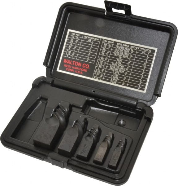 Walton - 5 Piece Spiral Flute Screw Extractor Set - #1 to #5 Size Range - Exact Tooling