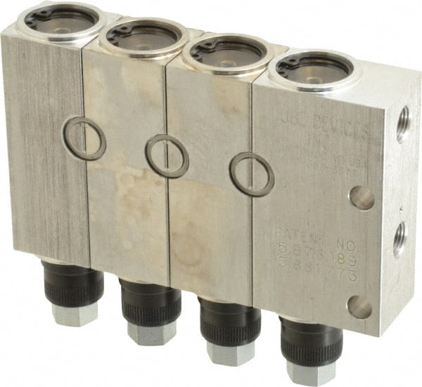 LDI Industries - 0.16 cc Output per Cycle, 4 Outlet Central Lubrication System Air-Operated Pump - 1" Wide x 4-3/64" High, Oil/Grease, 1/8-27 Outlet Thread, NPTF - Exact Tooling