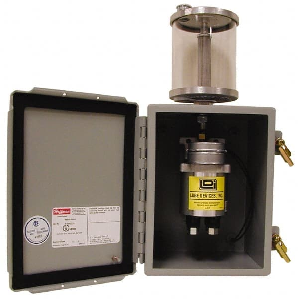 LDI Industries - 75 Cu. Inch Reservoir Capacity, 0.16 cc Output per Cycle, 4 Outlet Box-Mounted Central Lubrication System Air-Operated Pump - Grease, 1/8-27 Outlet Thread, NPTF - Exact Tooling