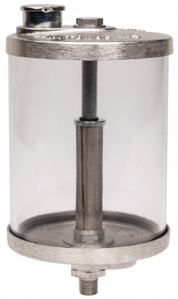 LDI Industries - 1 Outlet, Polymer Bowl, 0.95 L No Flow Control Oil Reservoir - 1/4-18 NPTF Outlet, 4-1/4" Diam x 7-3/4" High, 60°C Max - Exact Tooling