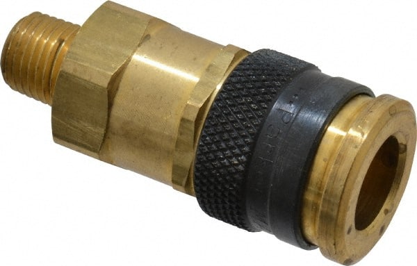 Parker - 1/4-18 Male NPTF Industrial Pneumatic Hose Coupler - Brass, 3/8" Body Diam - Exact Tooling