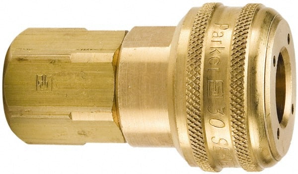 Parker - 1 - 11-1/2 Female NPTF Industrial Pneumatic Hose Coupler - Brass, 3/4" Body Diam - Exact Tooling