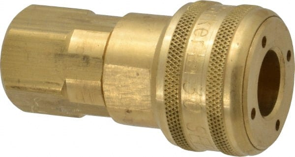 Parker - 3/8-18 Female NPTF Industrial Pneumatic Hose Coupler - Brass, 1/2" Body Diam - Exact Tooling