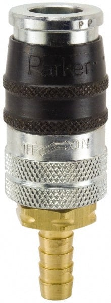 Parker - Hose Barb Industrial Pneumatic Hose Coupler - Steel, 1/4" Body Diam, 3/8" Hose ID - Exact Tooling