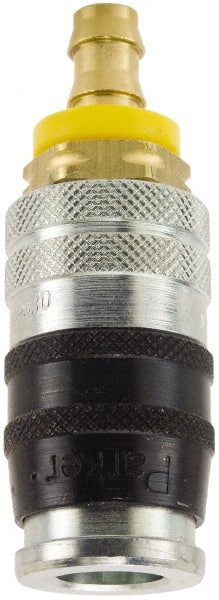 Parker - Push-Lok Hose Barb Industrial Pneumatic Hose Coupler - Steel, 1/4" Body Diam, 1/4" Hose ID - Exact Tooling