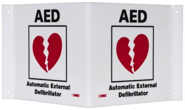 NMC - "AED - Automatic External Defibrillator", 8" Long x 14-1/2" Wide, Rigid Plastic Safety Sign - Rectangle, 0.125" Thick, Use for First Aid - Exact Tooling