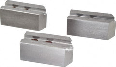 H & R Manufacturing - 1.5mm x 60° Serrated Attachment, Square Soft Lathe Chuck Jaw - 3 Jaws, Steel, 1" Btw Mount Hole Ctrs, 3-1/2" Long x 1-1/2" Wide x 1-1/2" High, 0.551" Groove, 12mm Fastener - Exact Tooling