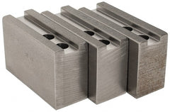 H & R Manufacturing - 1.5mm x 60° Serrated Attachment, Square Soft Lathe Chuck Jaw - 3 Jaws, Steel, 0.984" Btw Mount Hole Ctrs, 4" Long x 1-1/2" Wide x 2-1/2" High, 0.63" Groove, 12mm Fastener - Exact Tooling