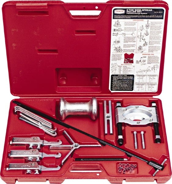 Proto - 18 Piece, 8" Spread, Wide Puller Set - 3 Jaws, 7" Reach - Exact Tooling