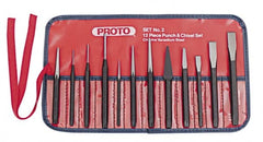 Proto - 12 Piece Punch & Chisel Set - 13/64 to 1/2" Chisel, 3/8 to 3/16" Punch, Round Shank - Exact Tooling