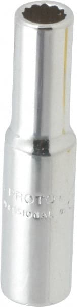 Proto - 1/4" Drive, Deep Hand Socket - 12 Points, 1-15/16" OAL, Chrome Finish - Exact Tooling