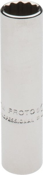 Proto - 1/4" Drive, Deep Hand Socket - 12 Points, 1-15/16" OAL, Chrome Finish - Exact Tooling