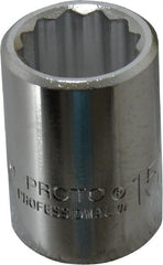 Proto - 15/16", 3/4" Drive, Standard Hand Socket - 12 Points, 2" OAL, Chrome Finish - Exact Tooling